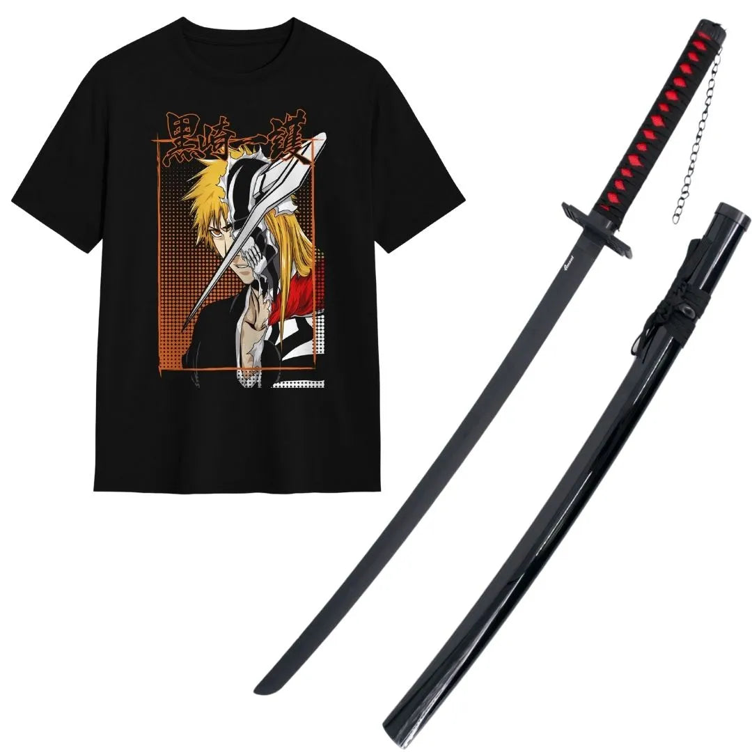 Pack Katana Bambú Ichigo Kurosaki Bleach + Camiseta Ichigo + Katanero de Regalo