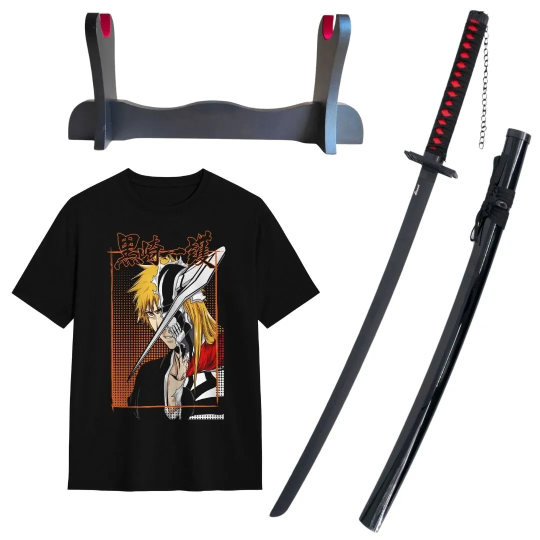 Pack Katana Bambú Ichigo Kurosaki Bleach + Camiseta Ichigo + Katanero de Regalo