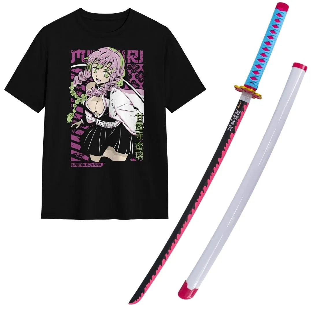 Pack Katana Bambú Mitsuri Kanroji Kimetsu no Yaiba + Camiseta Mitsuri + Katanero de Regalo
