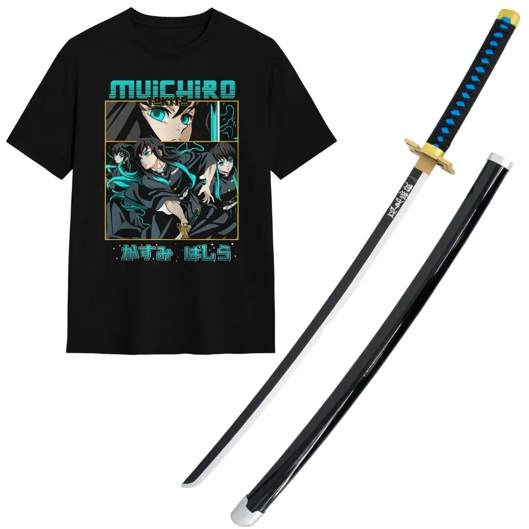 Pack Katana Bambú Muichiro Tokito Kimetsu no Yaiba + Camiseta Tokito + Katanero de Regalo