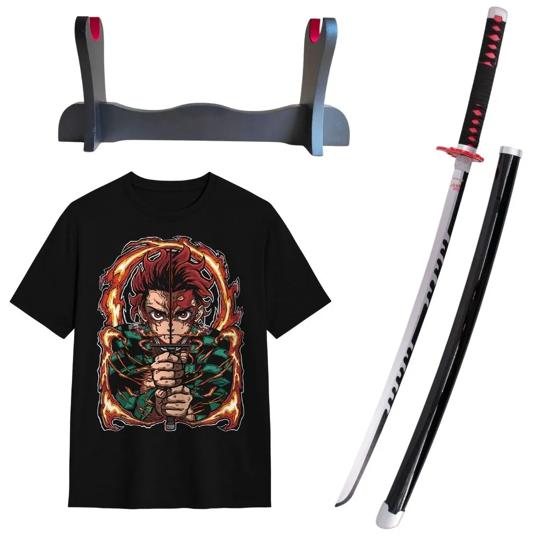 Pack Katana Bambú Nueva Tanjiro Kamado Kimetsu no Yaiba + Camiseta Tanjiro + Katanero de Regalo