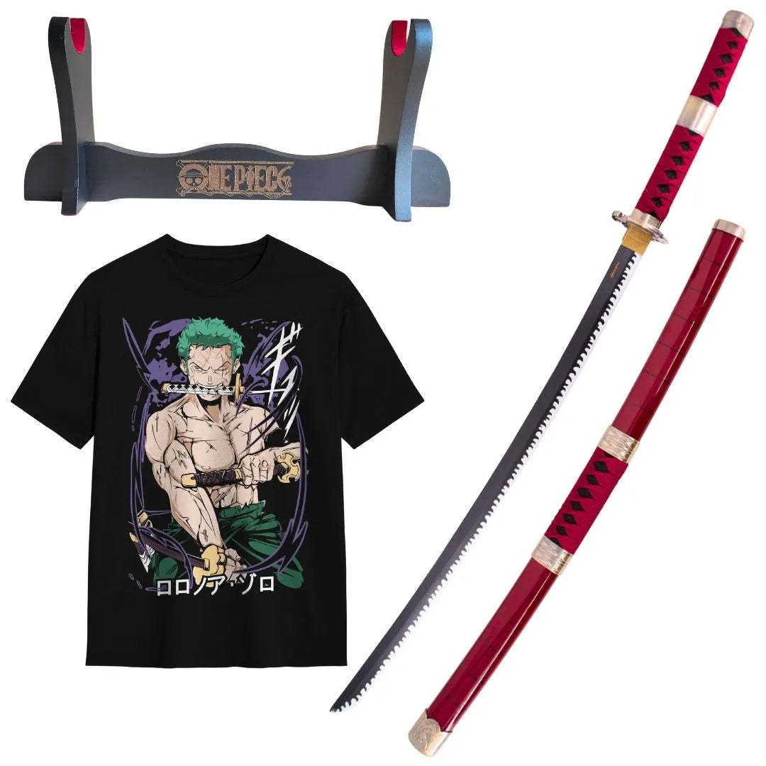 Pack Katana Bambú Sandai Kitetsu de Zoro + Camiseta Zoro + Katanero