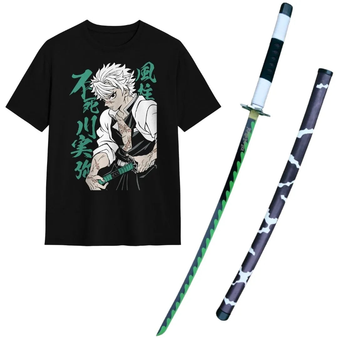 Pack Katana Bambú Sanemi Shimazugawa Kimetsu no Yaiba + Camiseta Sanemi + Katanero de Regalo