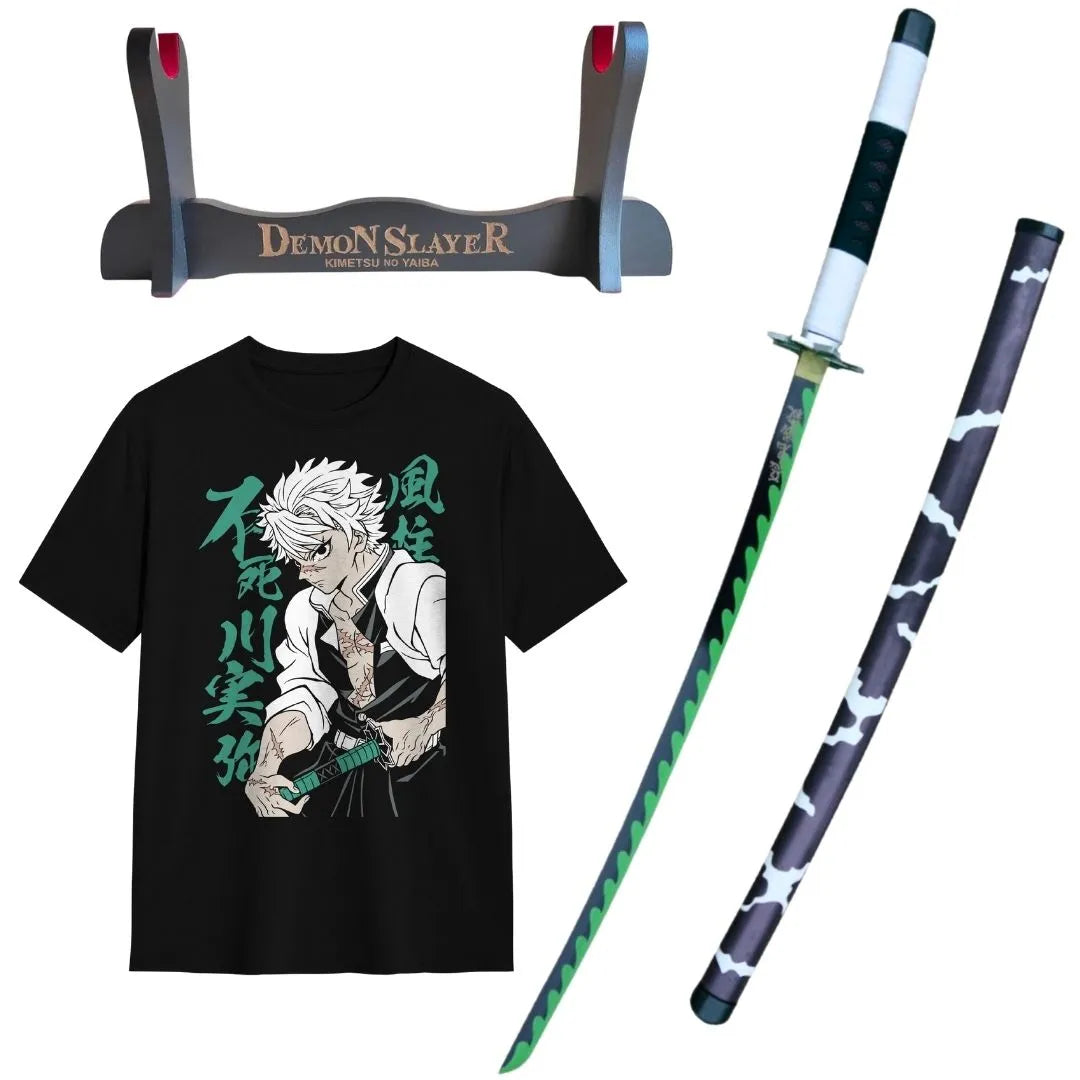 Pack Katana Bambú Sanemi Shimazugawa Kimetsu no Yaiba + Camiseta Sanemi + Katanero de Regalo
