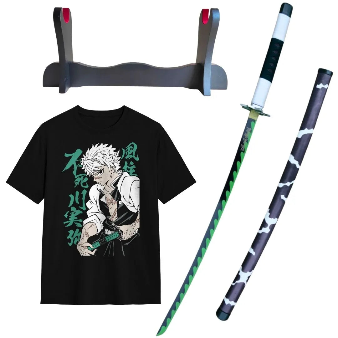 Pack Katana Bambú Sanemi Shimazugawa Kimetsu no Yaiba + Camiseta Sanemi + Katanero de Regalo