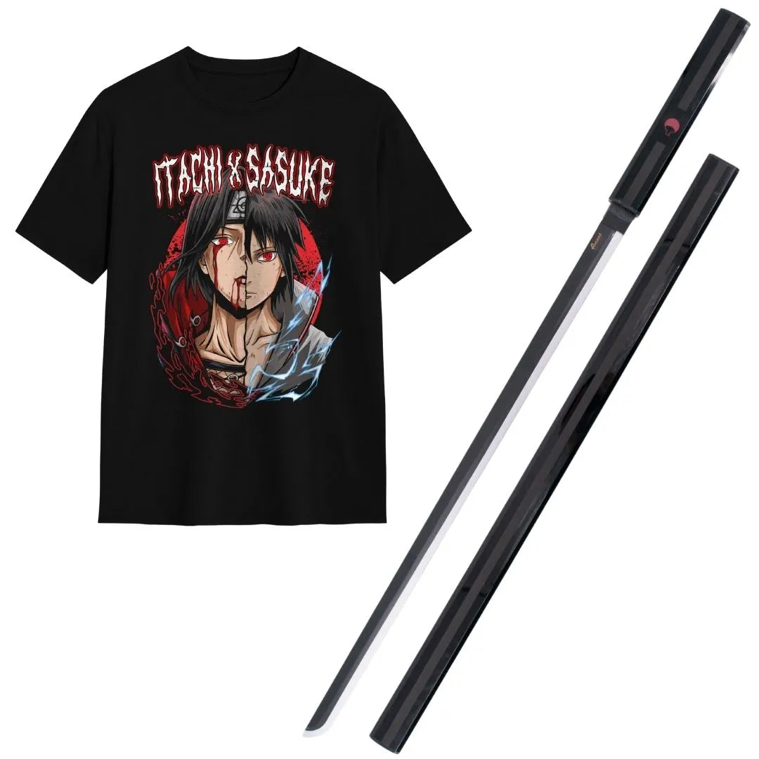 Pack Katana Bambú Sasuke Uchiha Naruto + Camiseta Sasuke + Katanero de Regalo