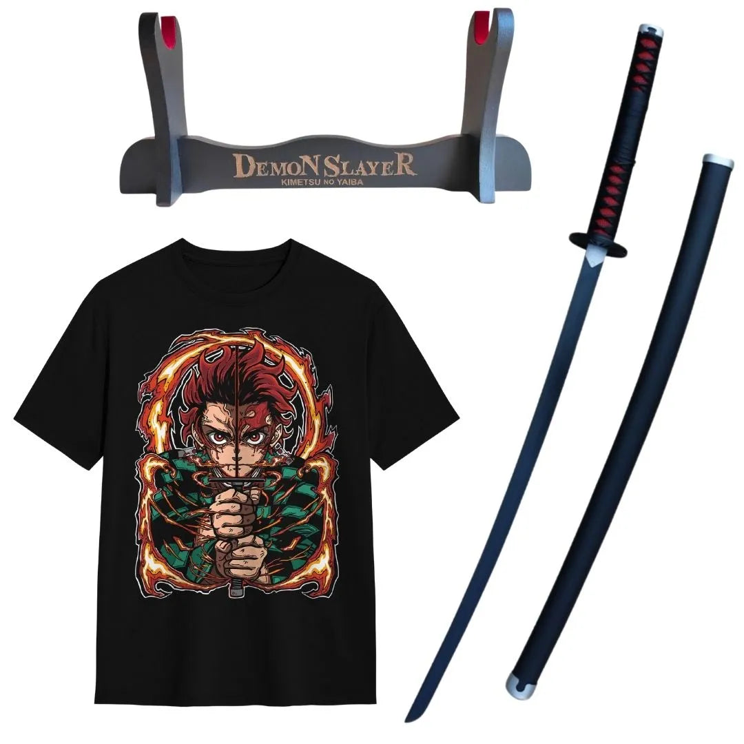 Pack Katana Bambú Tanjiro Kamado Kimetsu no Yaiba + Camiseta Tanjiro + Katanero