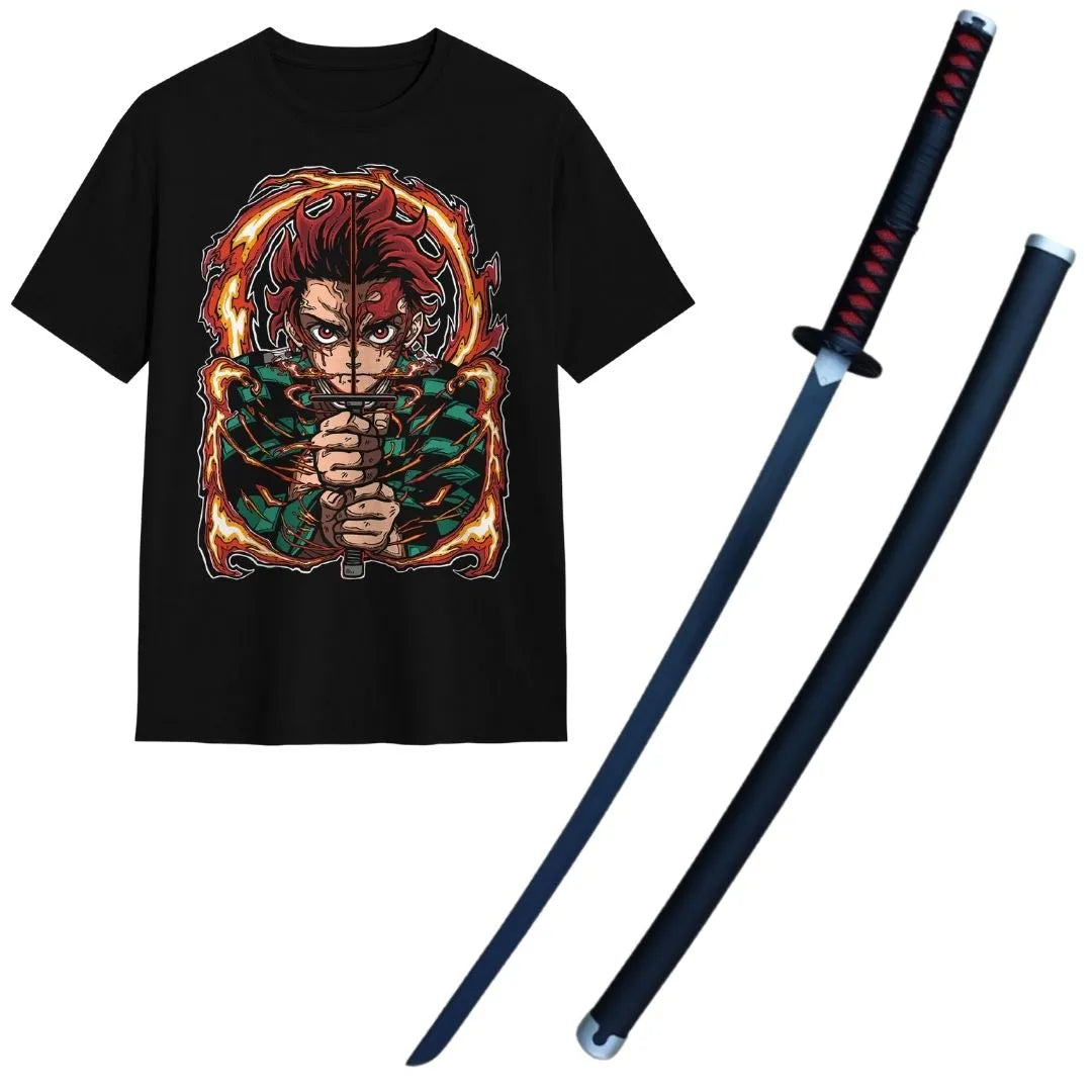 Pack Katana Bambú Tanjiro Kamado Kimetsu no Yaiba + Camiseta Tanjiro + Katanero de Regalo