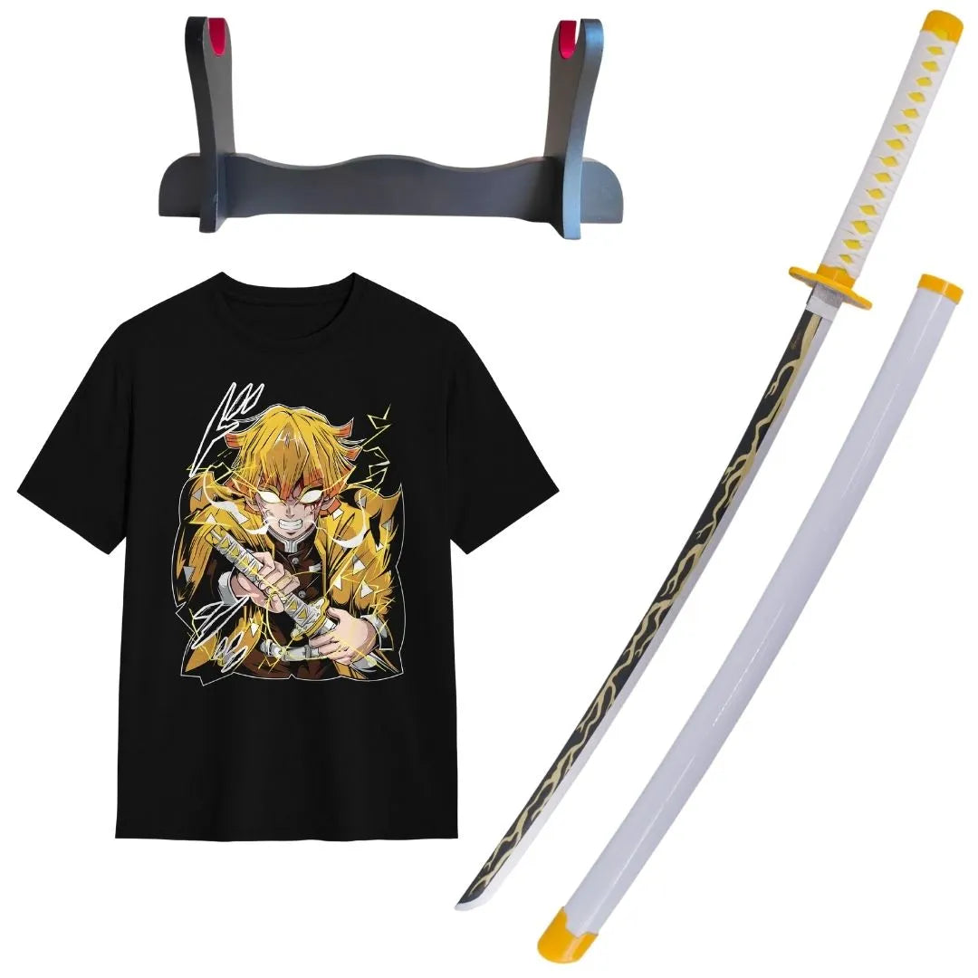 Pack Katana Bambú Zenitsu Agatsuma Kimetsu no Yaiba + Camiseta Zenitsu + Katanero de Regalo
