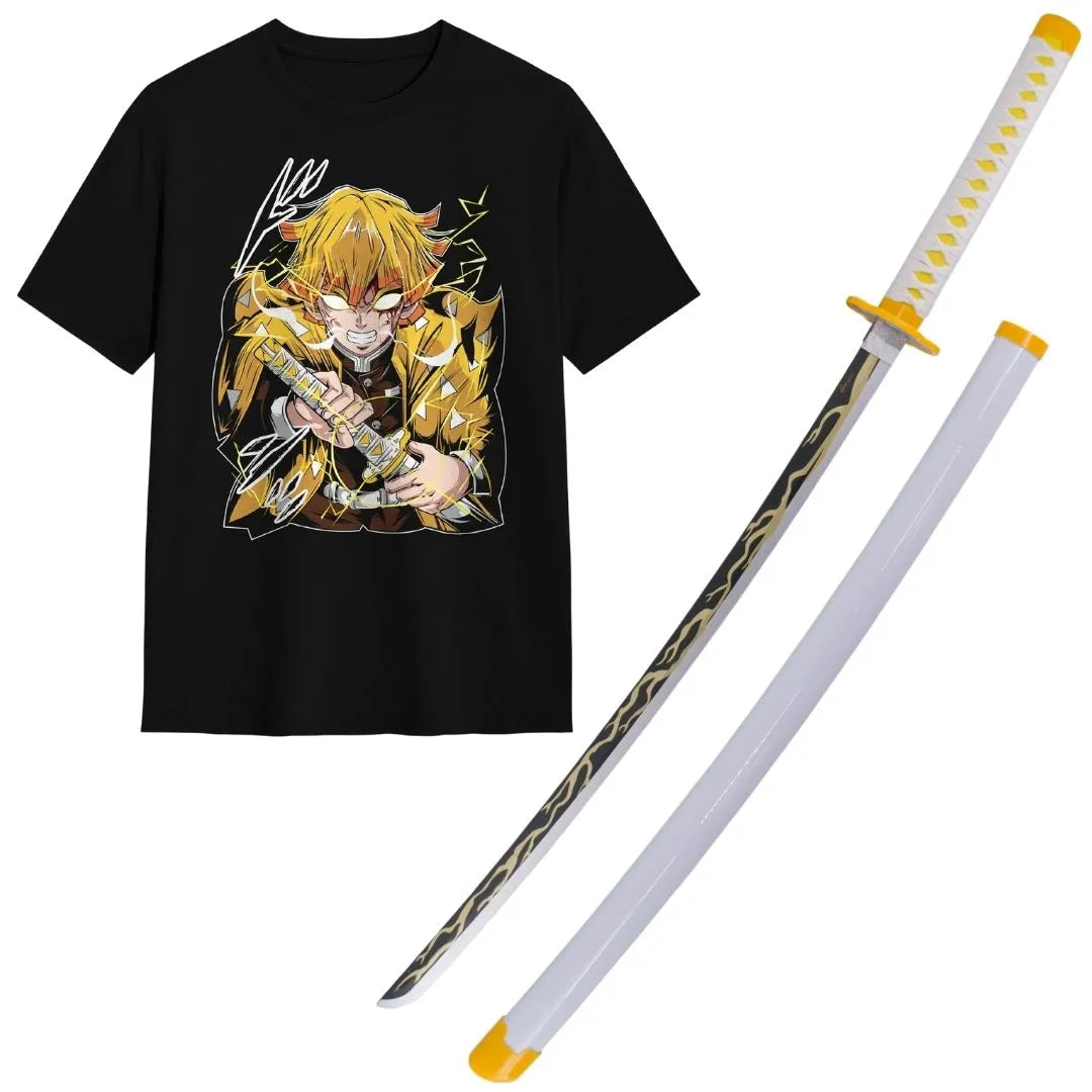 Pack Katana Bambú Zenitsu Agatsuma Kimetsu no Yaiba + Camiseta Zenitsu + Katanero de Regalo