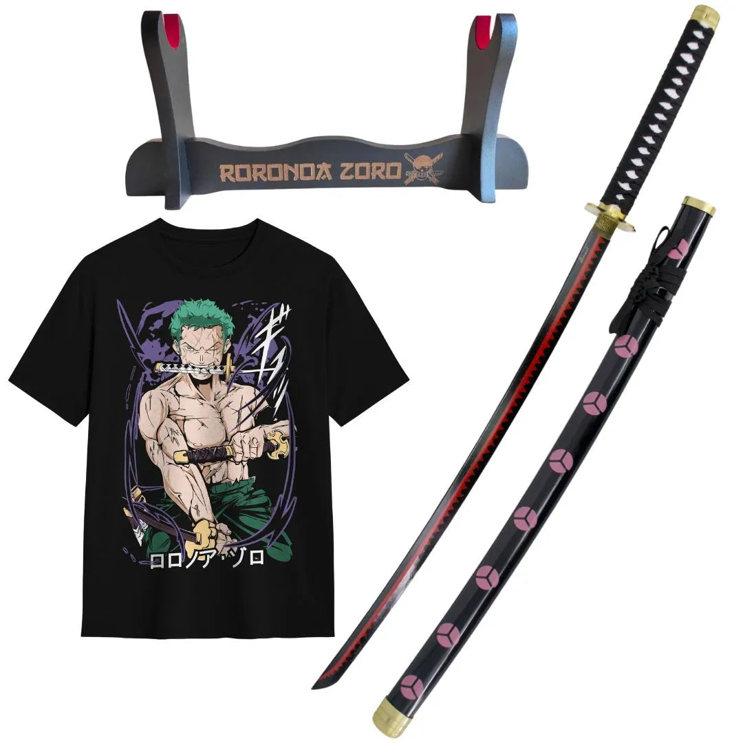 Pack Katana de Zoro Shusui + Katanero + Camiseta Zoro