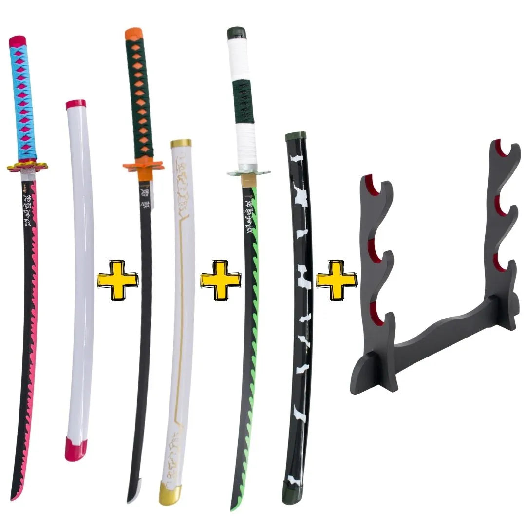 Pack Almas de Acero con 3 Katanas de Bambú Kimetsu No Yaiba y Expositor Básico- Espadas y Más.