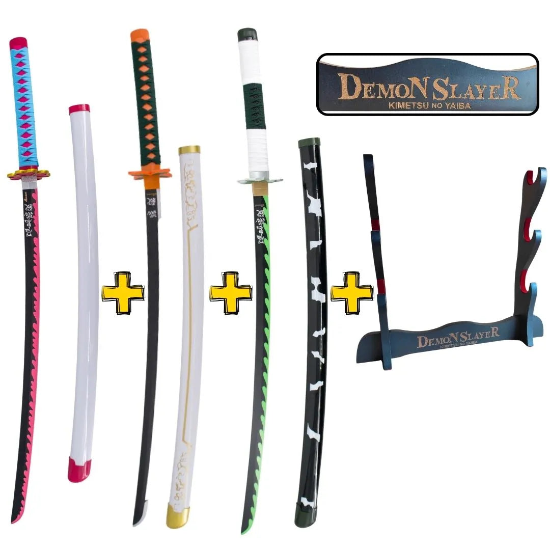 Pack Almas de Acero con 3 Katanas de Bambú Kimetsu No Yaiba y Expositor Demon Slayer - Espadas y Más.