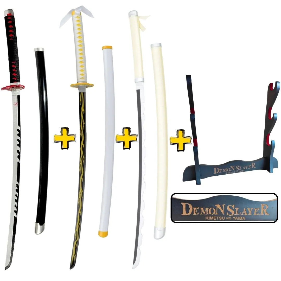 Pack Héroes del Amanecer con 3 Katanas de Bambú Kimetsu No Yaiba y Expositor Demon Slayer - Espadas y Más.