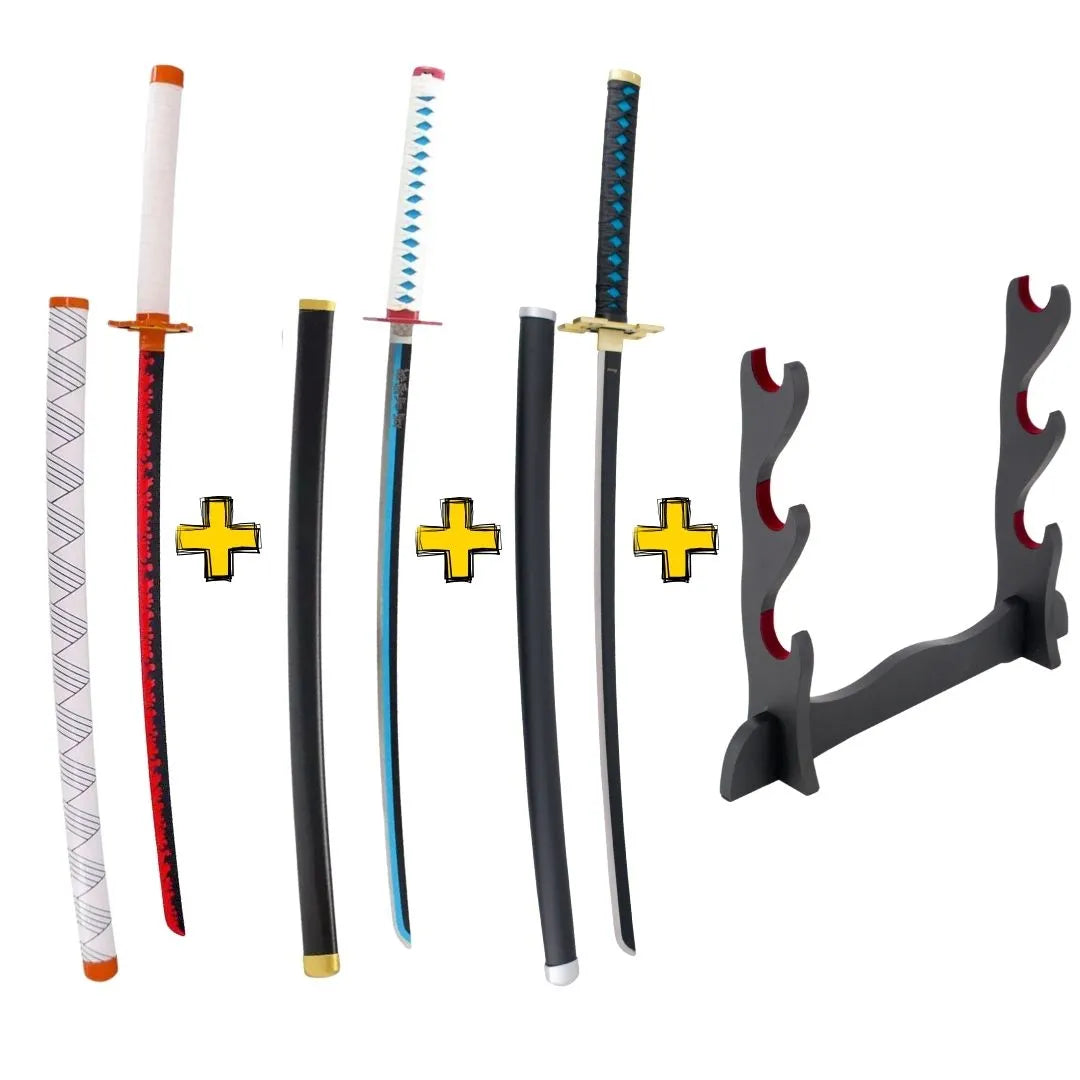 Pack Pilares del Honor con 3 Katanas de Acero Kimetsu No Yaiba y Expositor