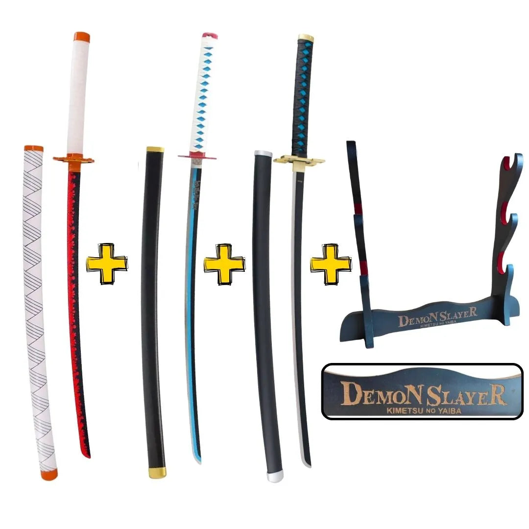 Pack Pilares del Honor con 3 Katanas de Acero Kimetsu No Yaiba y Expositor