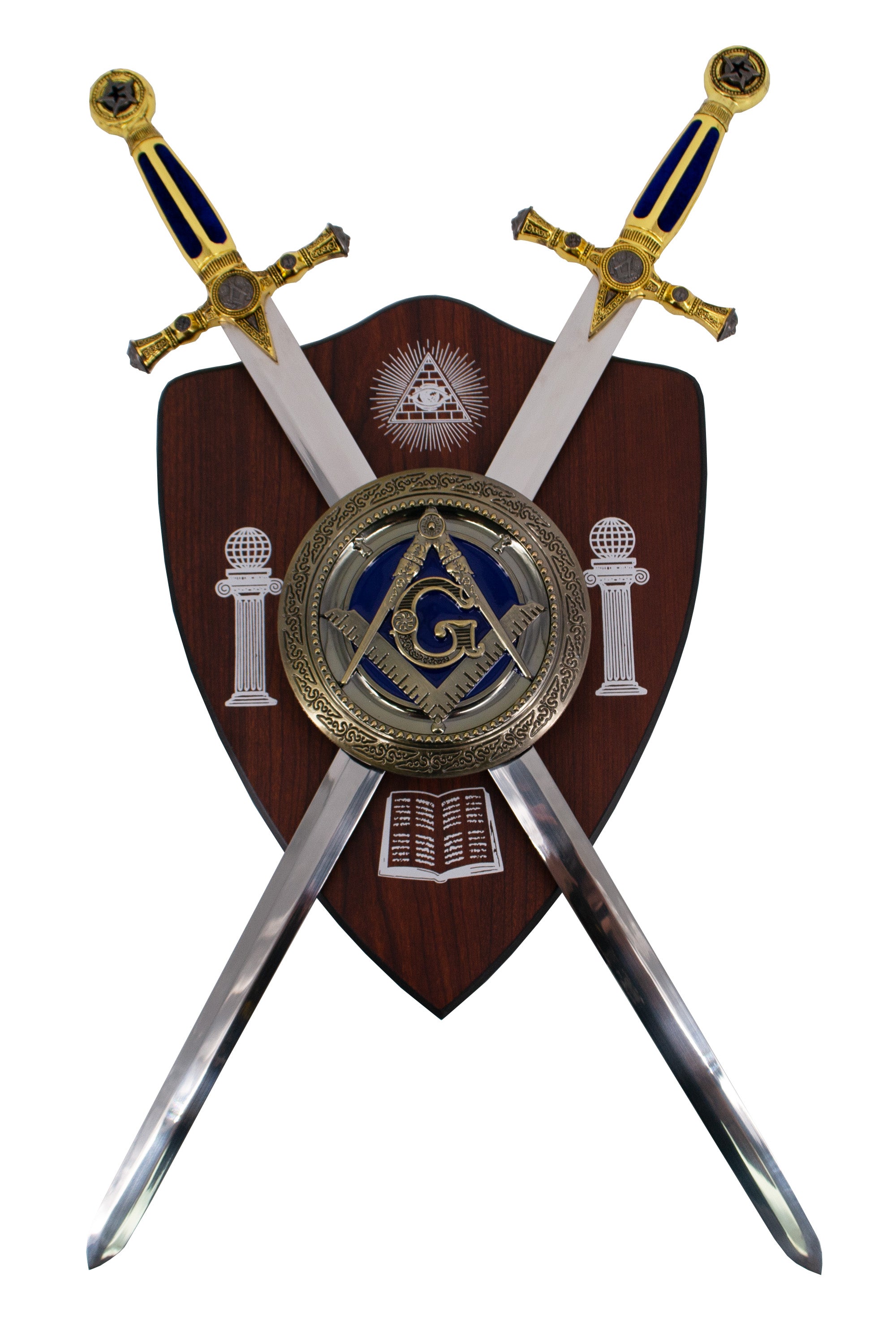 Armero Masónico S0335A con Espadas Doradas y Decoración de Terciopelo Azul