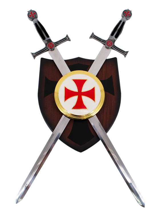 Armero Templario S0336N con Espadas Doradas y Decoración en Terciopelo Negro