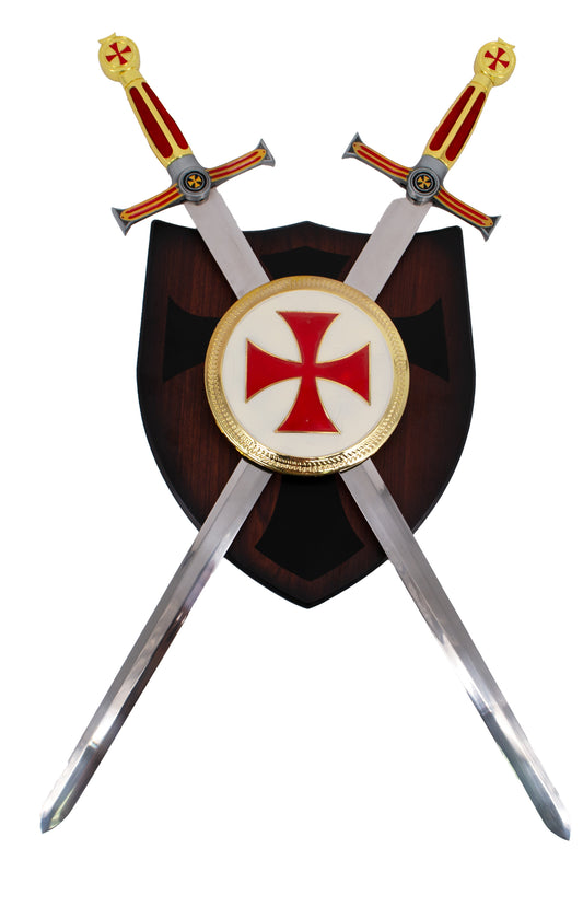 Armero Templario S0336R con Espadas Doradas y Decoración en Terciopelo Rojo