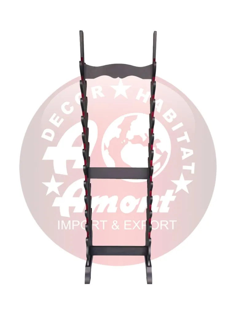 Soporte de Pie para Katanas en Madera Negra y Terciopelo Rojo – 10 o 24 Piezas