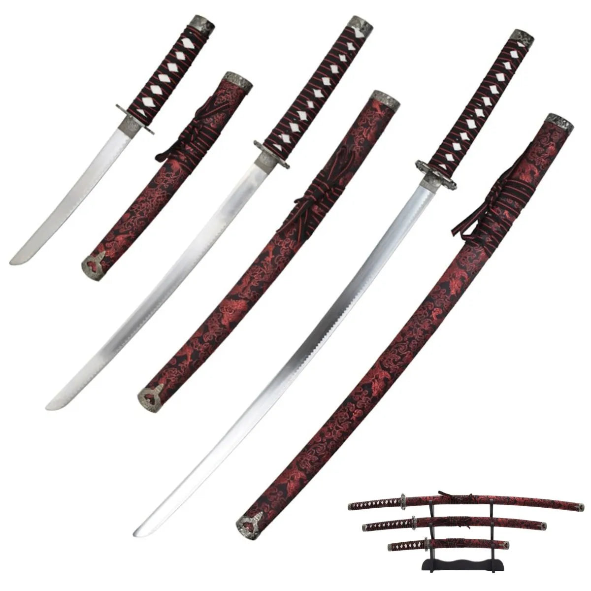 Set Ornamental Rojo Katana-Wakizashi-Tanto