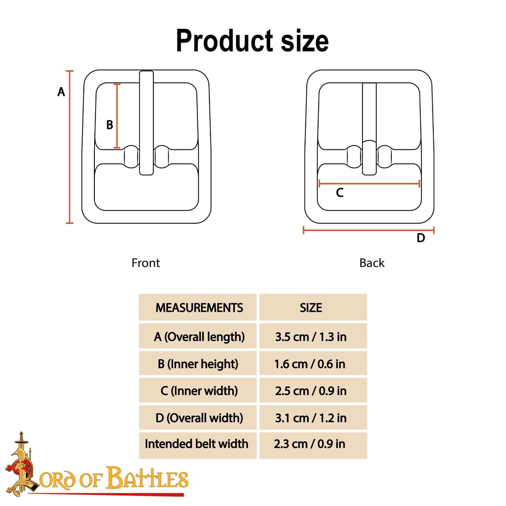 Hebilla Medieval de Latón para Cinturón - Rectangular Maciza - Imagen 3