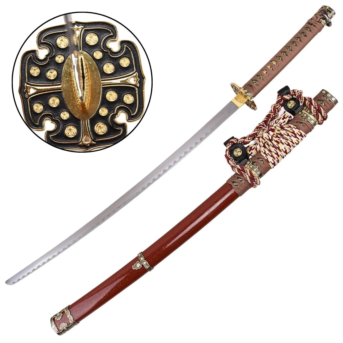 Tachi Decorativo Japonés Lacado Granate Estilo Tradicional