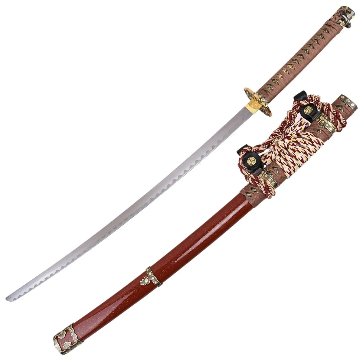 Tachi Decorativo Japonés Lacado Granate Estilo Tradicional