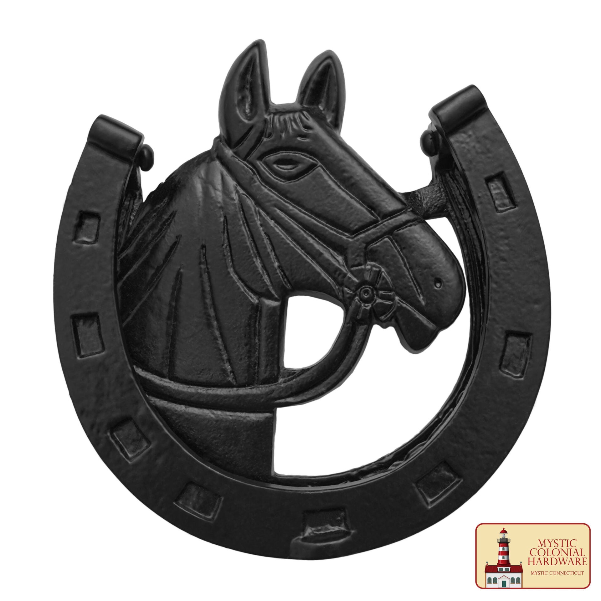 Aldaba de Hierro Forjado con Martillo de Caballo Antiguo Acabado Ennegrecido Al Aceite - Imagen 1