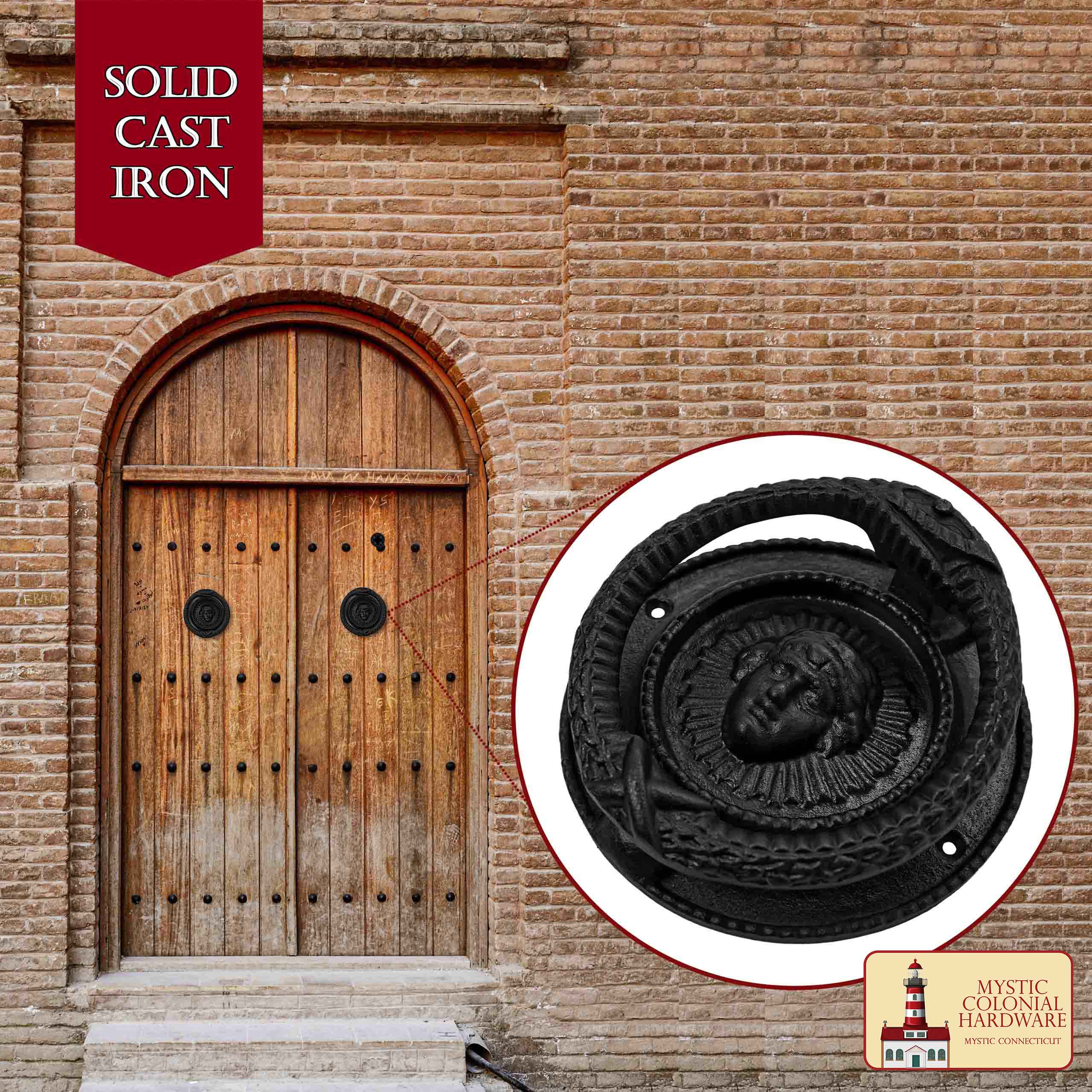 Negro Vintage Medusa Cabeza Círculo Sólido Decorativo Puerta Delantera Artesanal Hecho Antiguo Aldaba - Imagen 2