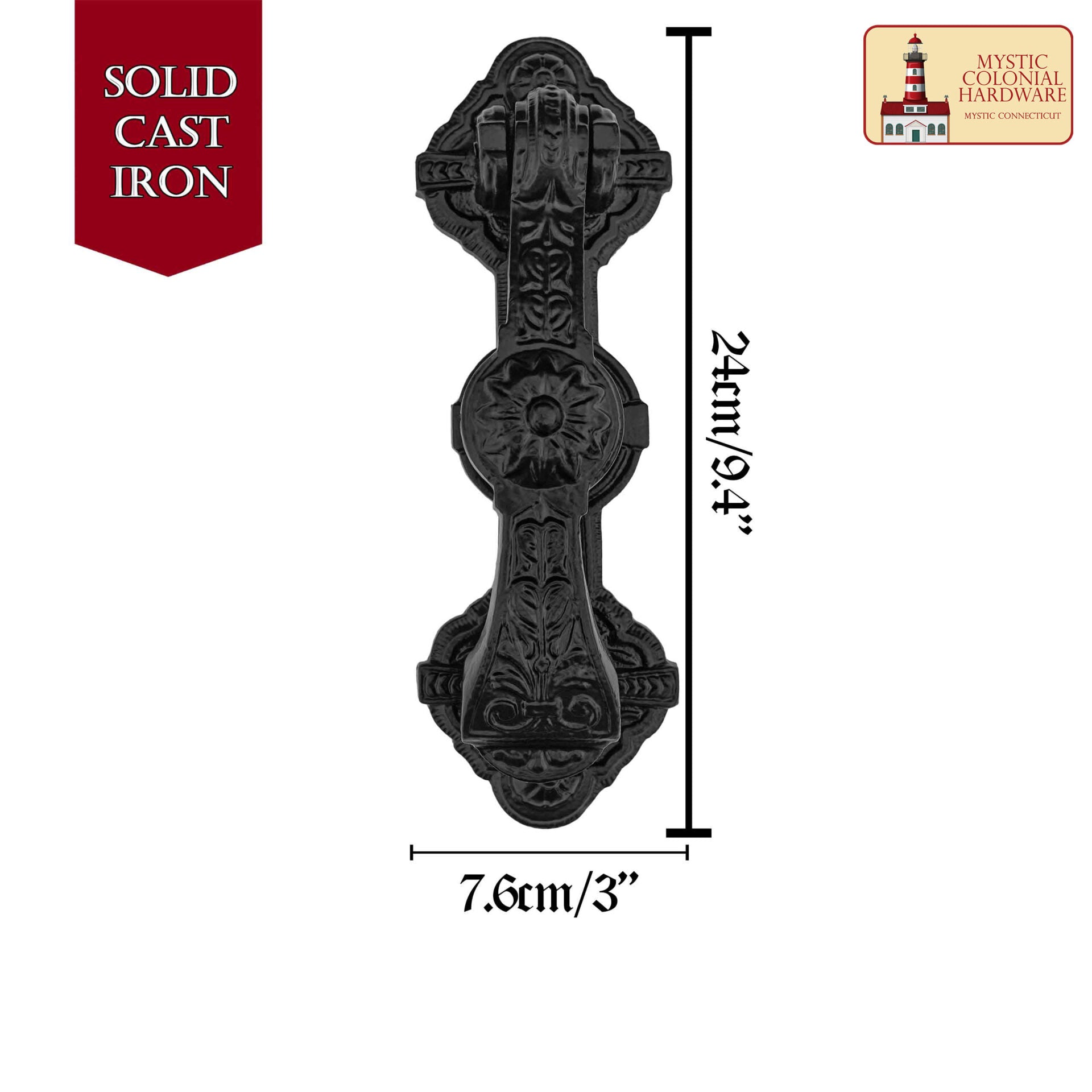 Puerta de Entrada Decorativa con Revestimiento de Polvo Negro Aldaba Antigua Hecha a Mano - Imagen 3