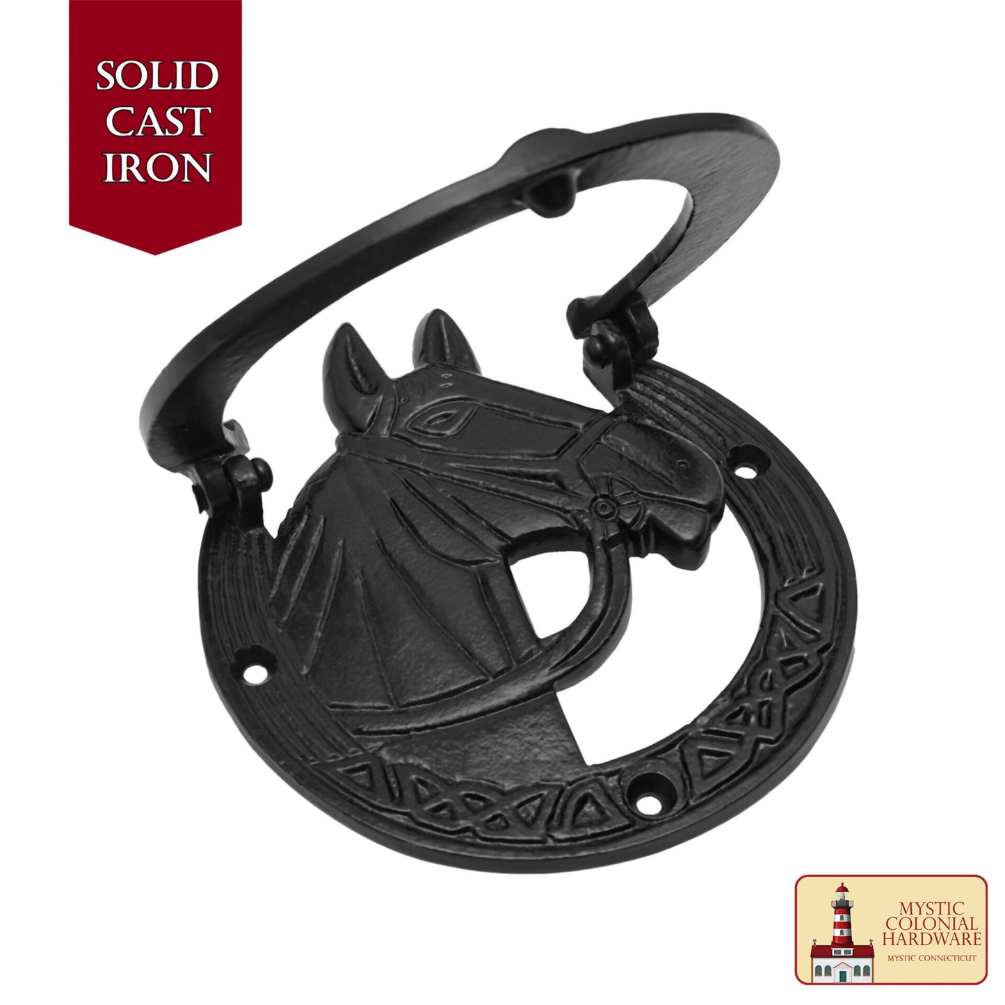 Aldaba de Hierro Forjado con Martillo de Caballo Antiguo Acabado Ennegrecido Al Aceite - Imagen 4