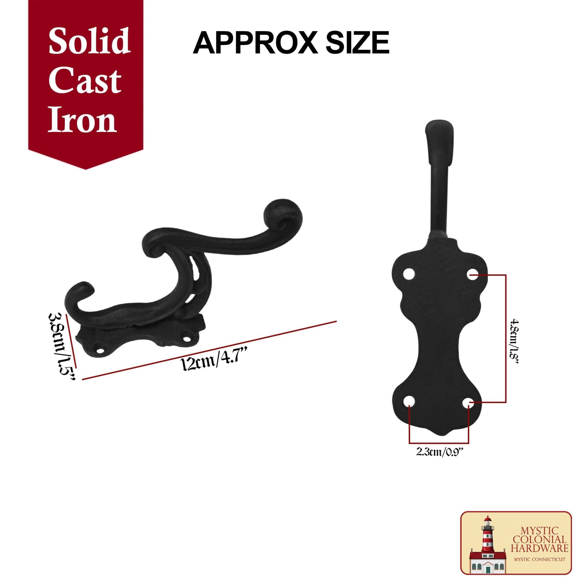 Pack de 2 Ganchos de Pared de Hierro Fundido Rústico: Ideal para Colgar Abrigos, Bolsos, Toallas, Batas, Sombreros, (12x3,8) Cm - Imagen 3