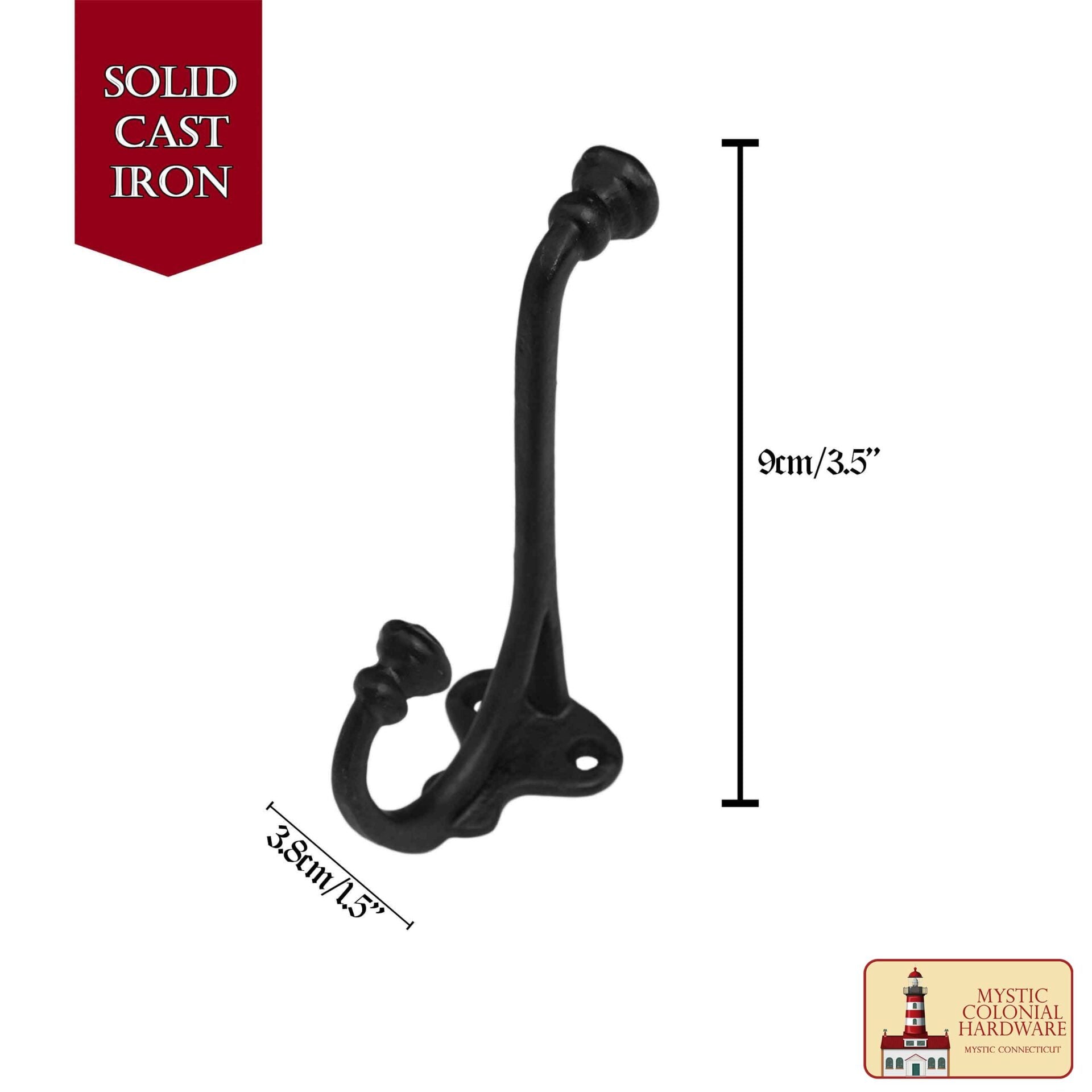 Ganchos de Pared Rústicos de Hierro Fundido, Ganchos Utilitarios Retro Resistentes para Colgar Abrigos, Bolsos, Toallas, Batas, Sombreros y Más, Paquete de 2, Negro - Imagen 3