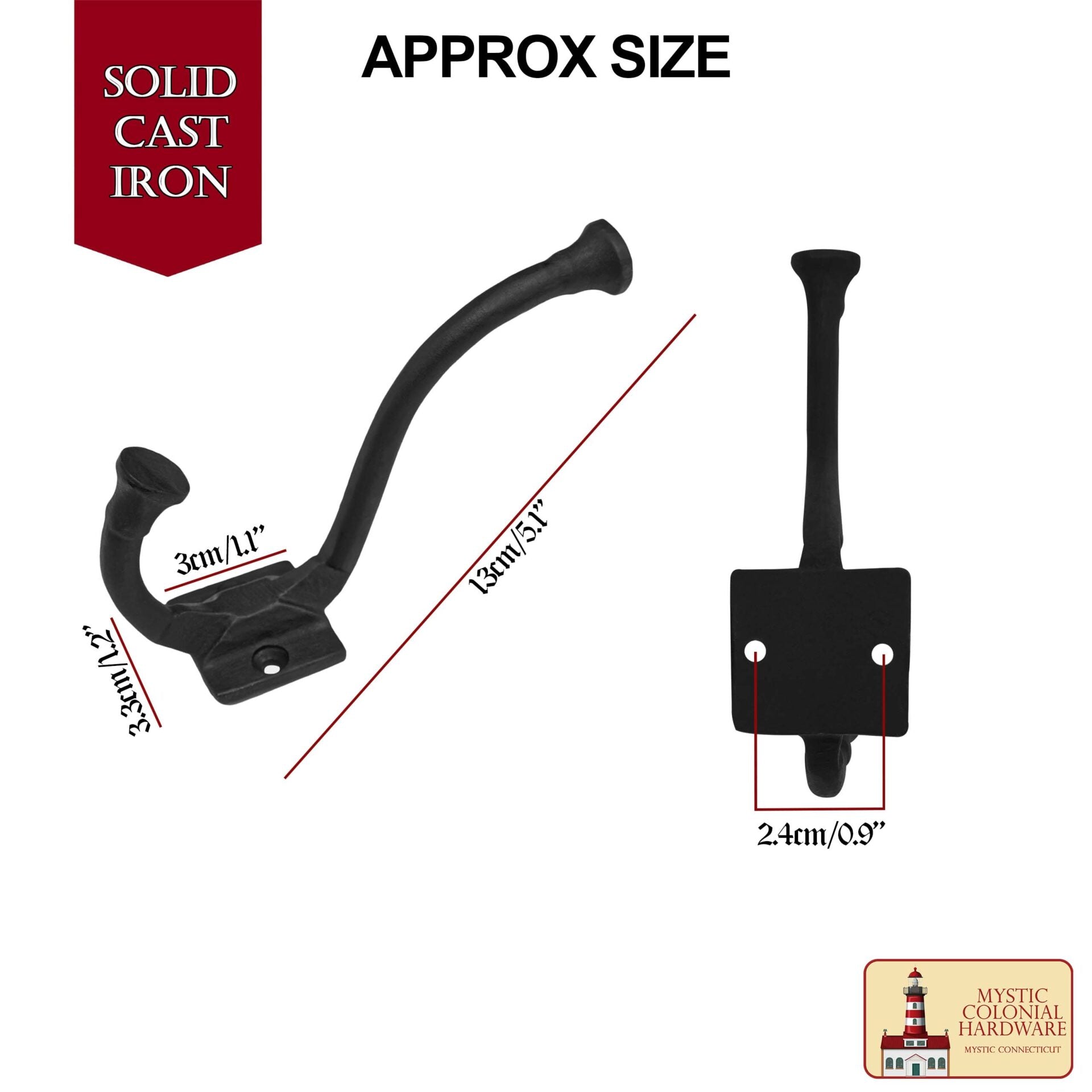 Ganchos de Pared Rústicos de Hierro Fundido, Ganchos Utilitarios Retro Resistentes para Colgar Abrigos, Bolsos, Toallas, Batas, Sombreros y Más, Paquete de 2, Negro - Imagen 3