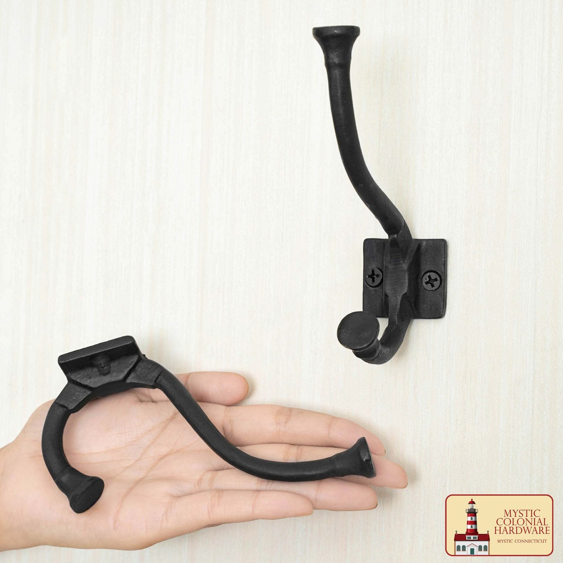 Ganchos de Pared Rústicos de Hierro Fundido, Ganchos Utilitarios Retro Resistentes para Colgar Abrigos, Bolsos, Toallas, Batas, Sombreros y Más, Paquete de 2, Negro - Imagen 6