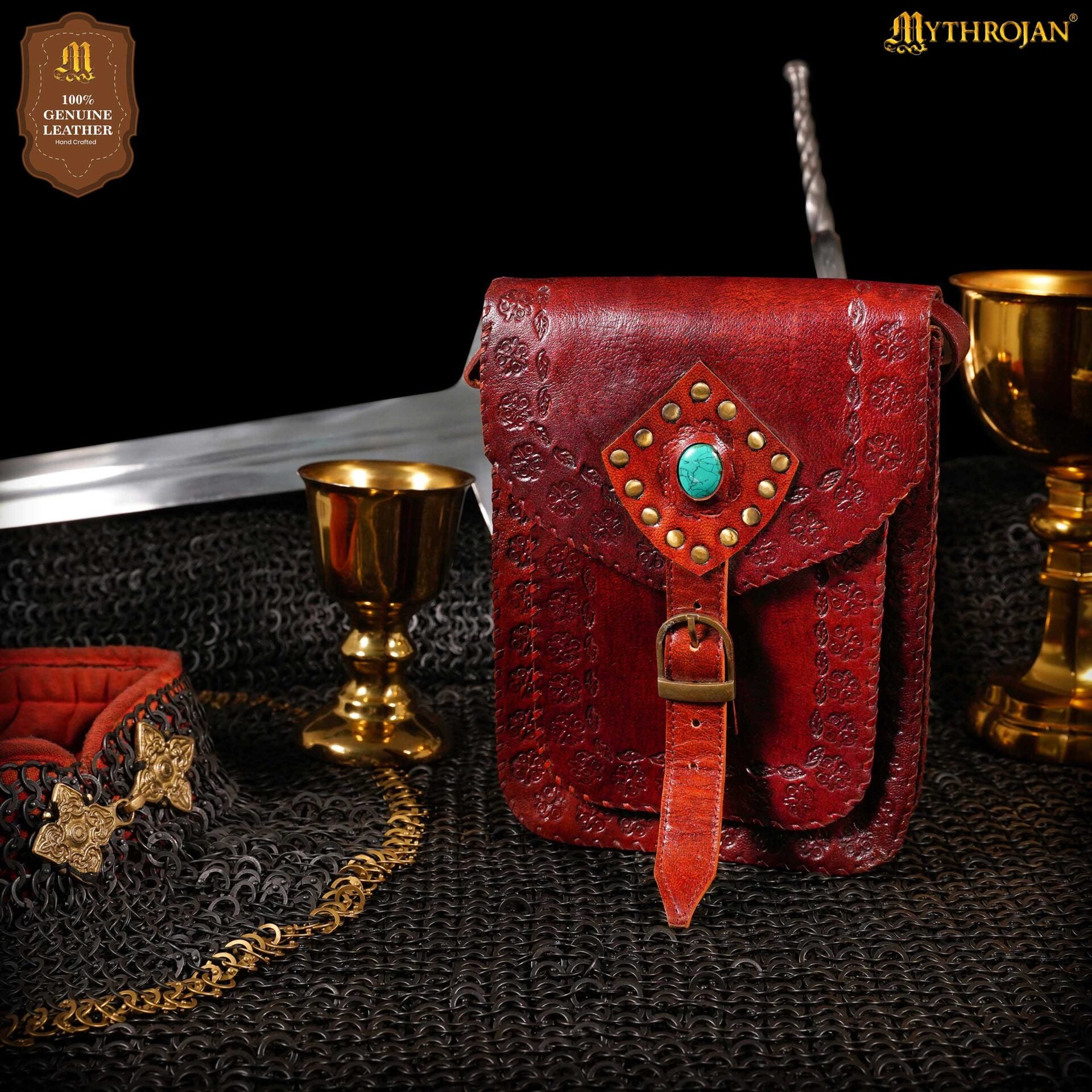 Mythrojan "sorceress From The East" Medieval Sling Bag, Granate 10" X 7" - Imagen 1