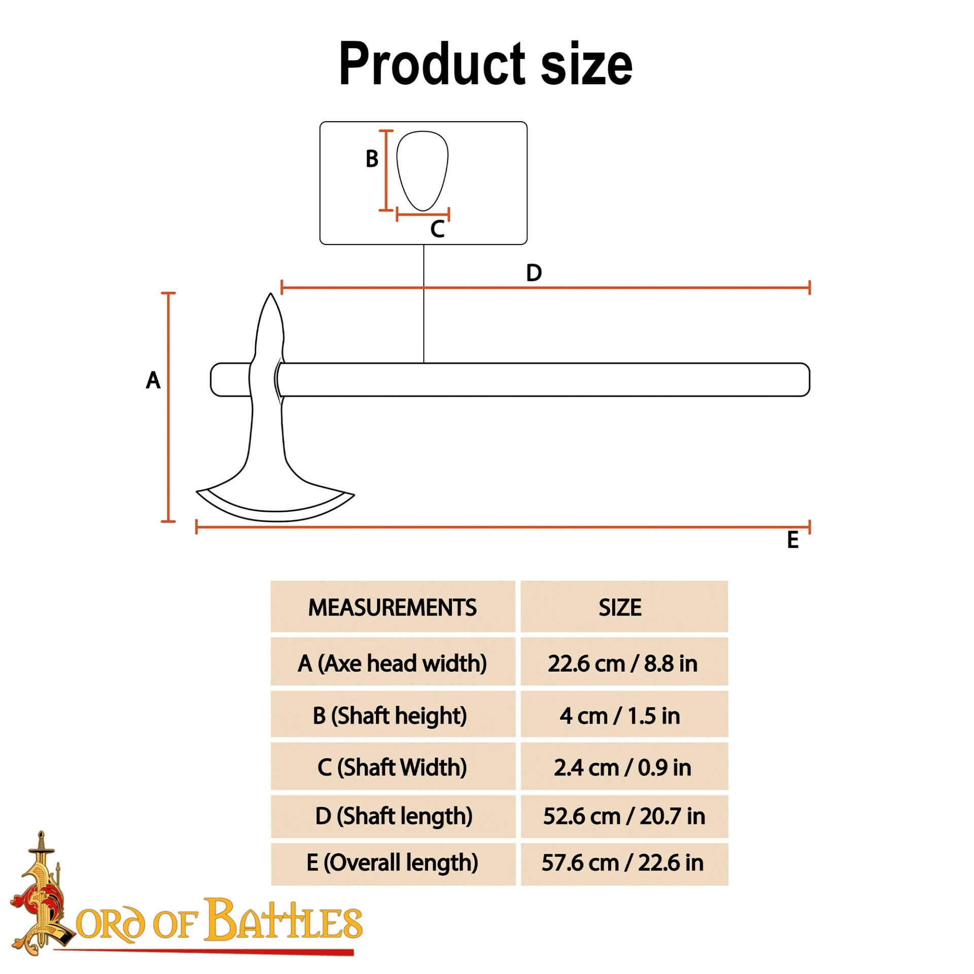 Hacha Medieval con Mango de Madera de Fresno - 23 Pulgadas de Cabeza de Acero Al Carbono Forjada a Mano - Imagen 3