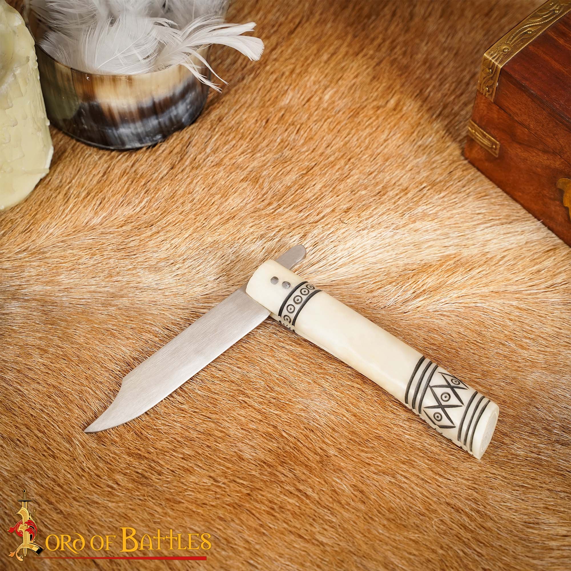 Cuchillo Plegable Forjado a Mano con Mango de Hueso - Hoja de Acero Inoxidable Pulido de 20 Cm - Imagen 6