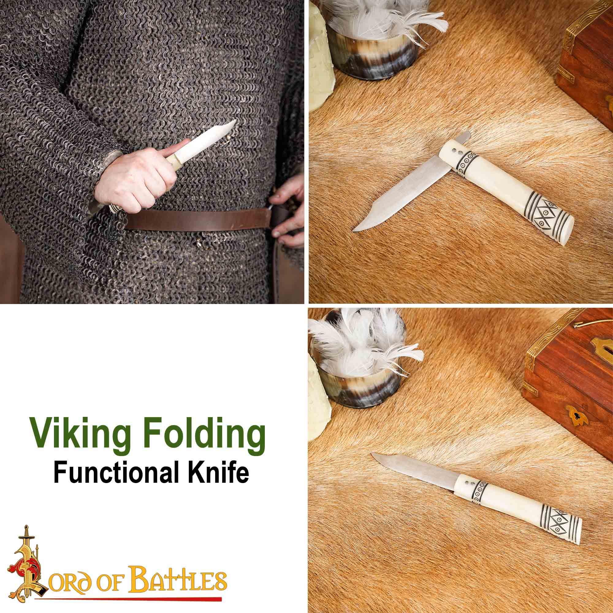 Cuchillo Plegable Forjado a Mano con Mango de Hueso - Hoja de Acero Inoxidable Pulido de 20 Cm - Imagen 9