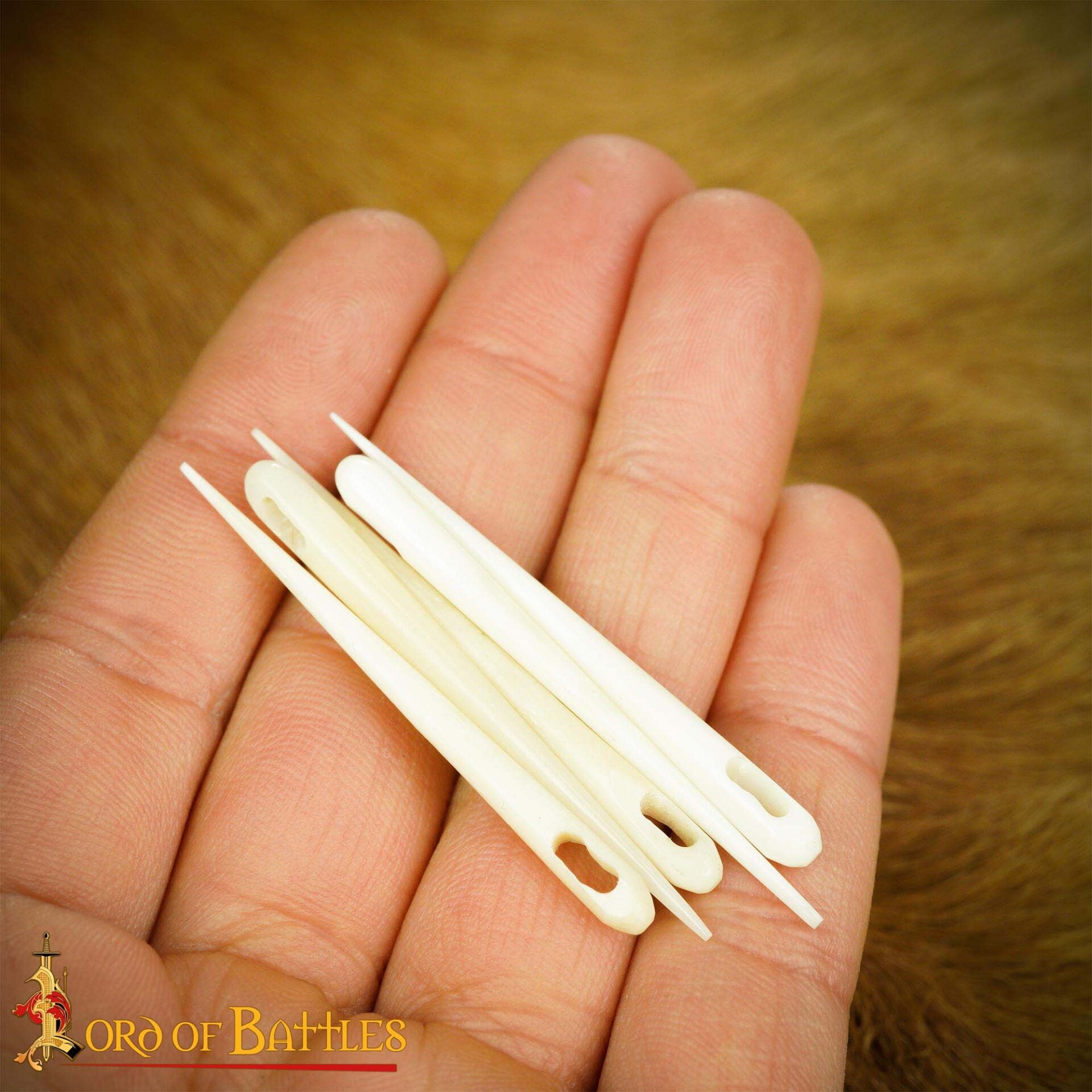 Juego de 5 Agujas de Coser Medievales Vikingas de Cuerno de Buey Talladas a Mano para Tela y Cuero - Imagen 2