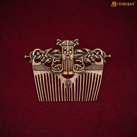 Peine para Barba Nórdico de Bronce con Funda de Cuero - Herramienta de Acicalamiento de Estilo Vikingo - Imagen 2