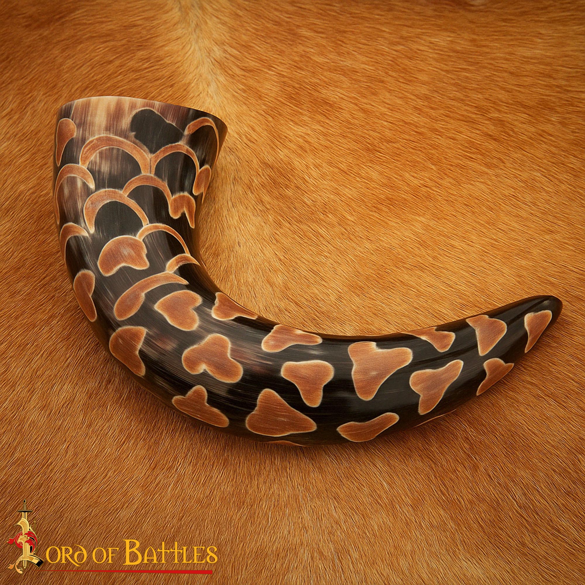 Cuerno Medieval Vikingo para Beber 400-500 Ml con Diseño Quemado Hecho a Mano Auténtico Cuerno de Buey - Imagen 1