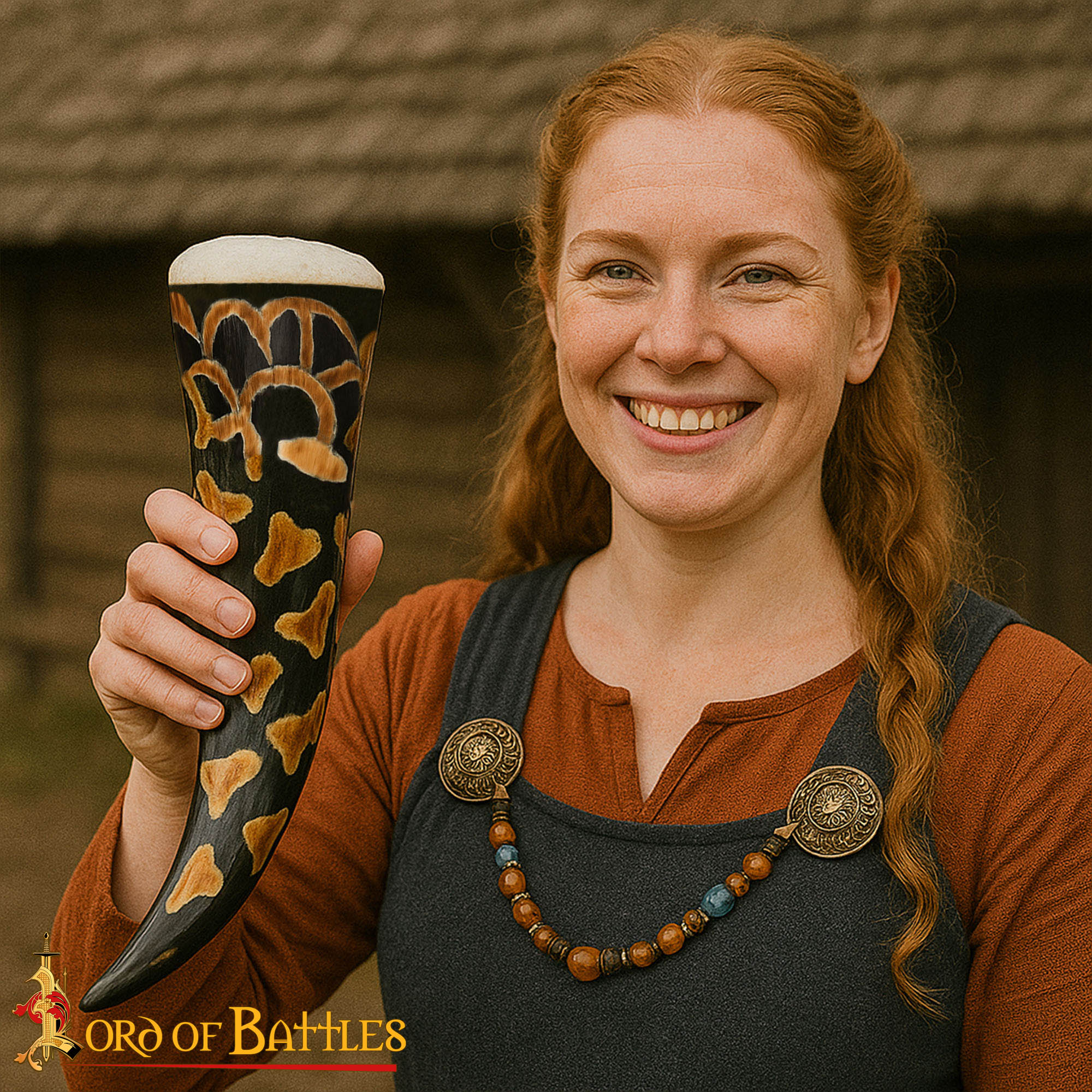 Cuerno Medieval Vikingo para Beber 400-500 Ml con Diseño Quemado Hecho a Mano Auténtico Cuerno de Buey - Imagen 2