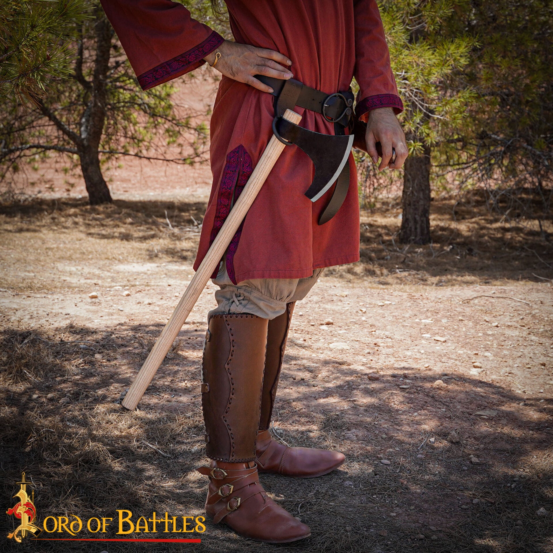 Hacha Vikinga Barbuda Hoja Forjada de Acero Al Carbono y Vástago de Madera, Guerrero Nórdico Hacha de Batalla Larp, Coleccionable - Imagen 5