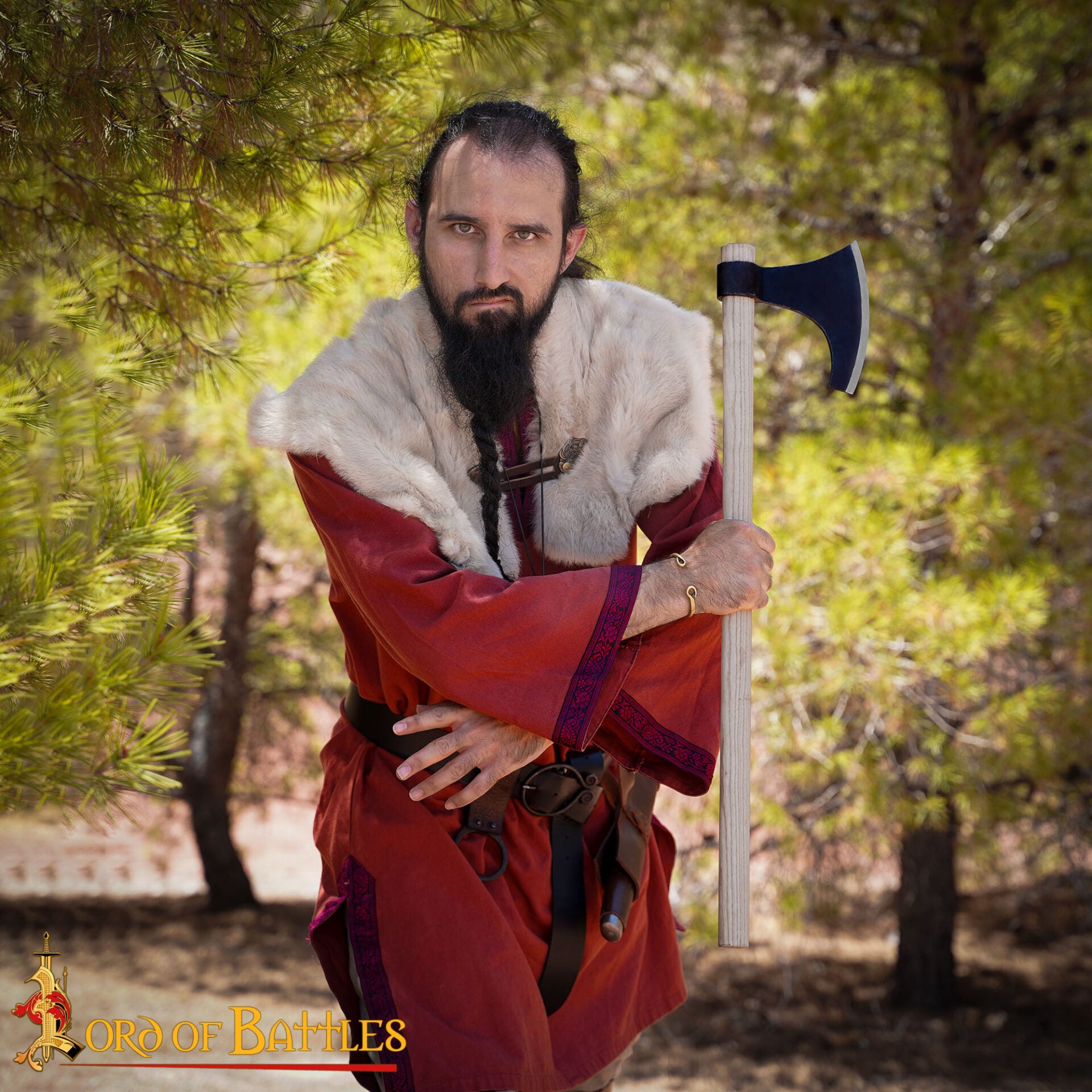 Hacha Vikinga Barbuda Hoja Forjada de Acero Al Carbono y Vástago de Madera, Guerrero Nórdico Hacha de Batalla Larp, Coleccionable - Imagen 7