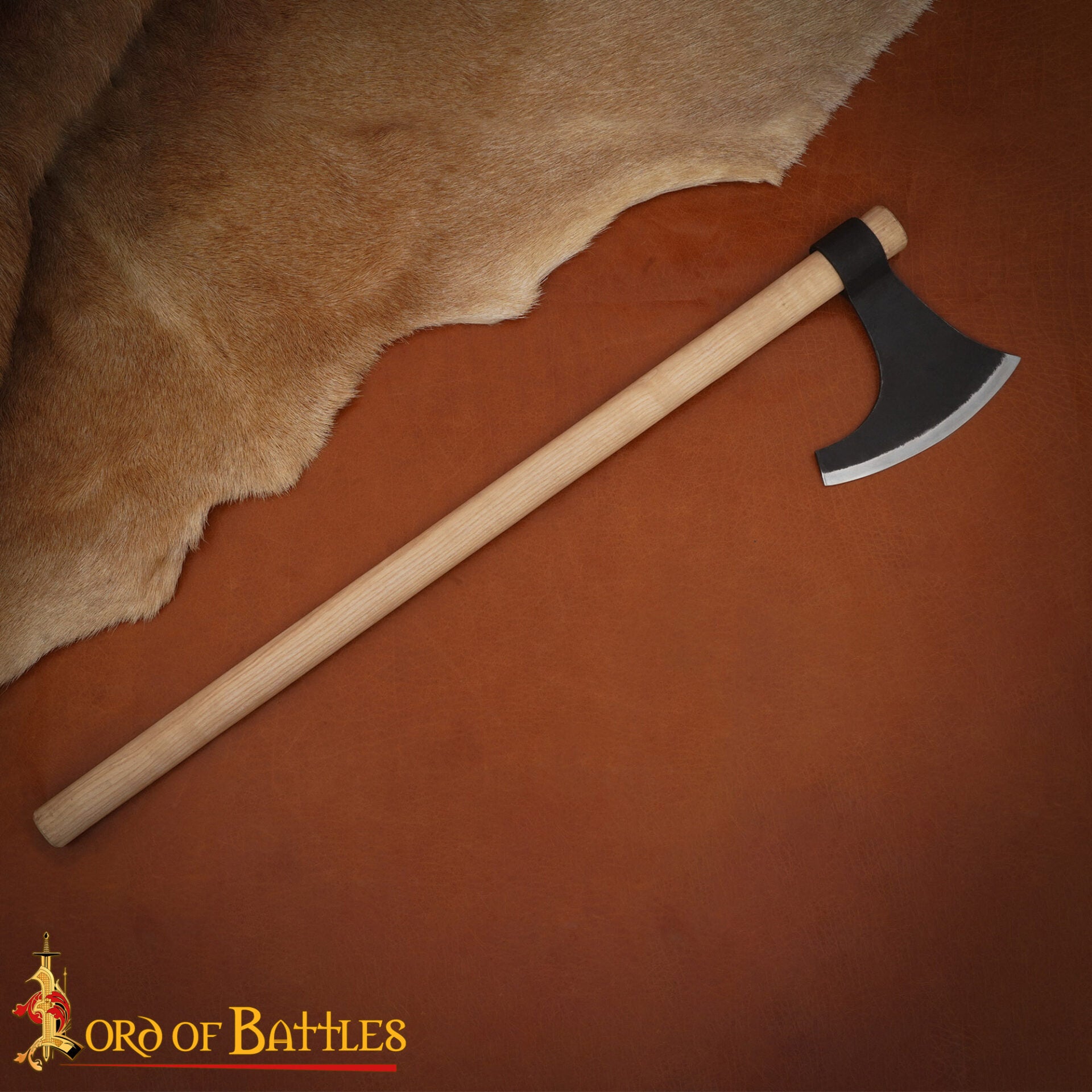 Hacha Vikinga Barbuda Hoja Forjada de Acero Al Carbono y Vástago de Madera, Guerrero Nórdico Hacha de Batalla Larp, Coleccionable - Imagen 1