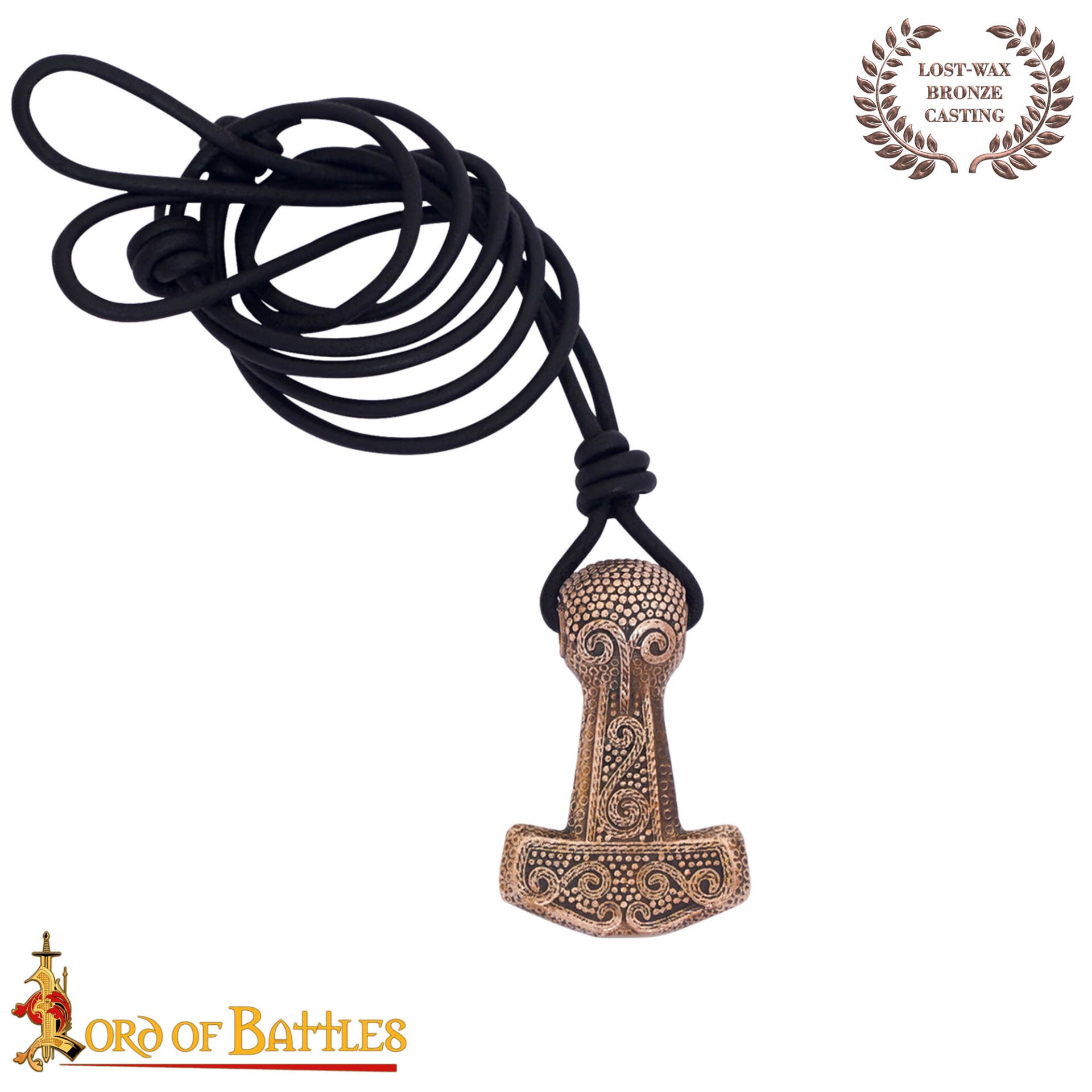Colgante Mjölnir de Bronce Macizo de la Era Vikinga con Cordón de Cuero Ajustable - Imagen 3