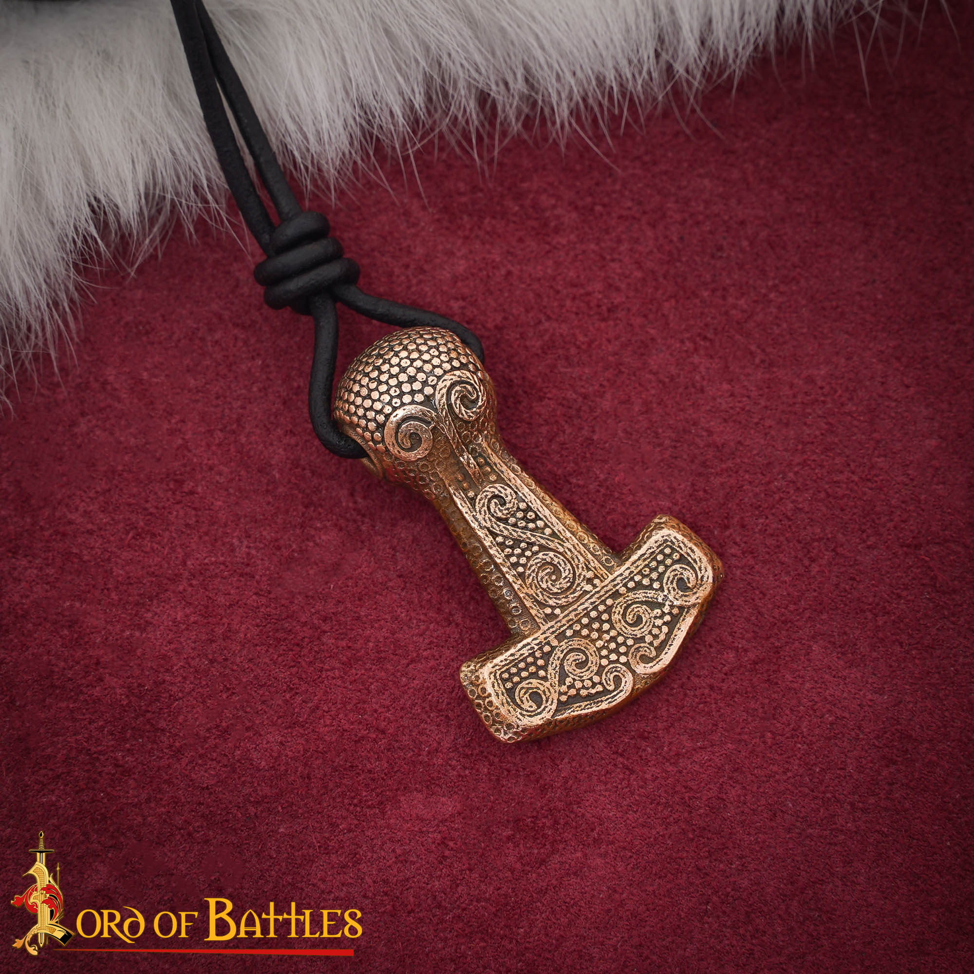 Colgante Mjölnir de Bronce Macizo de la Era Vikinga con Cordón de Cuero Ajustable - Imagen 1