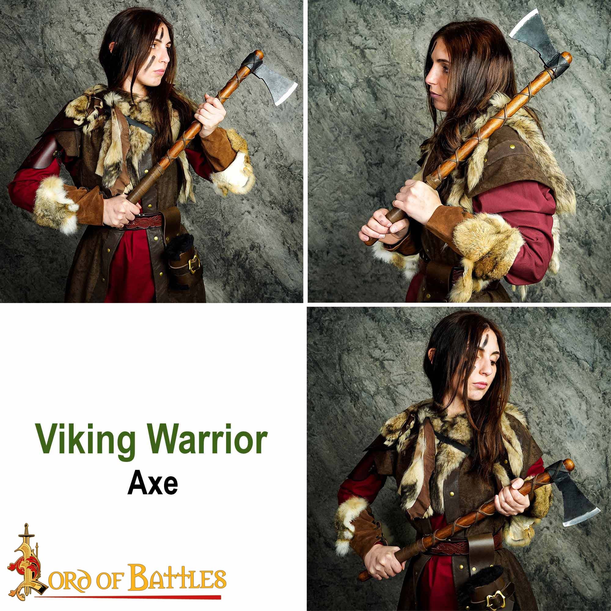 Hacha de Guerrero Vikingo - Hoja de Acero Al Carbono con Envoltura de Cuero - Imagen 24